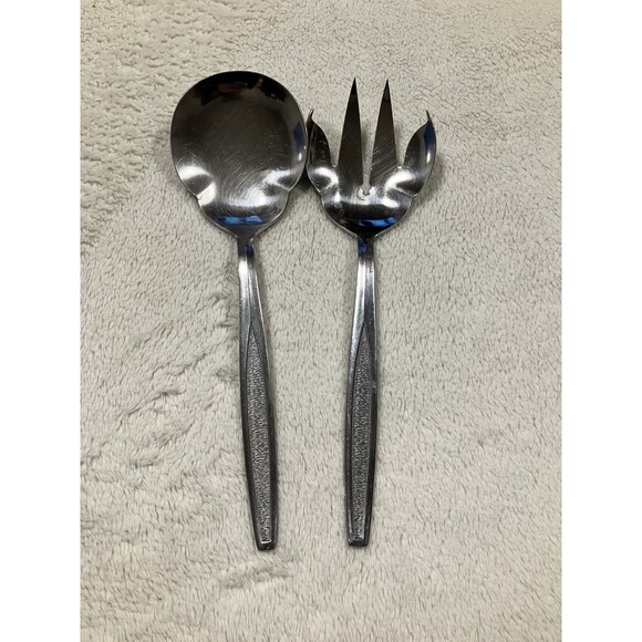 Vintage Mid Century Modern Large Serving Salad Fork And Spoon Set - Picture 1 of 5